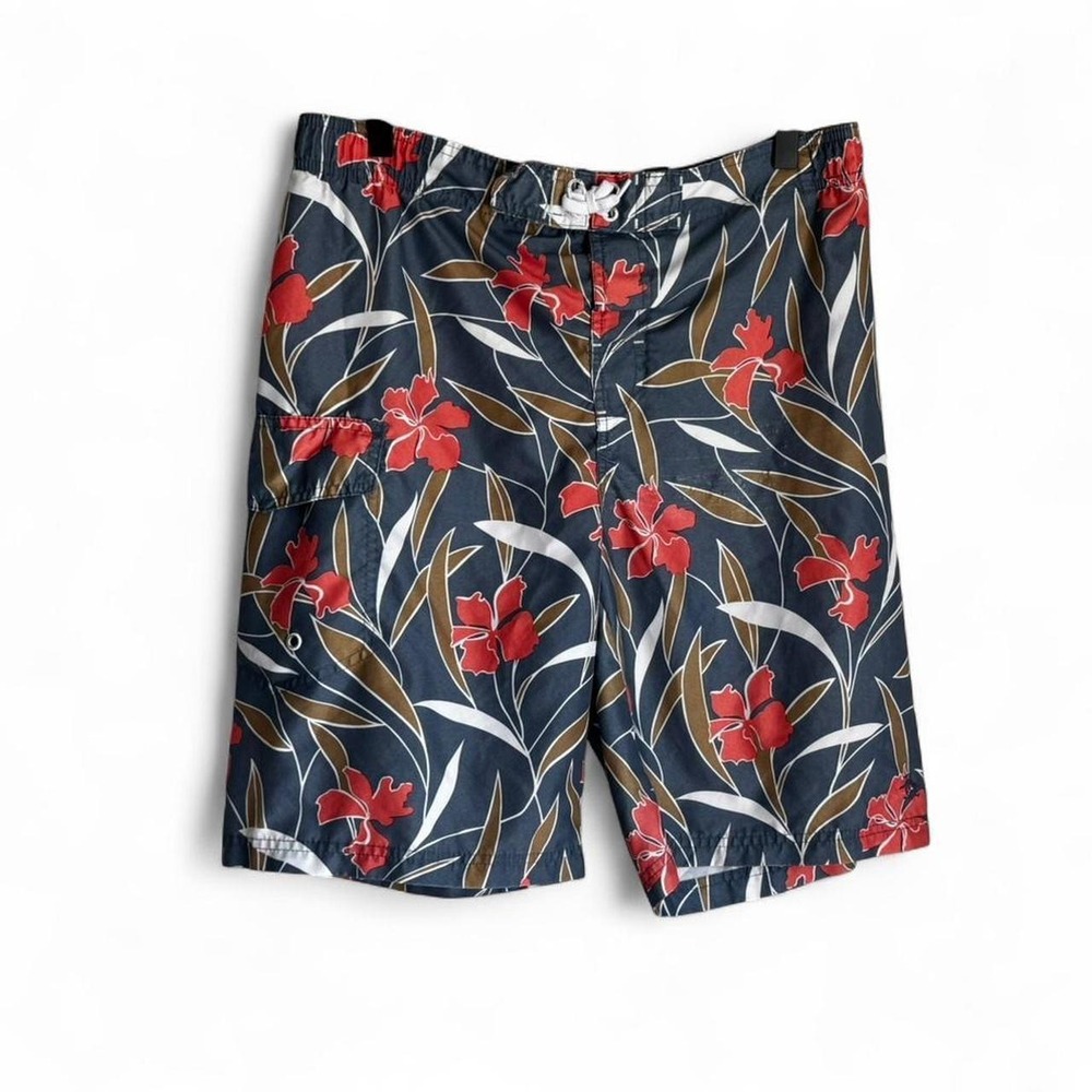 Original Penguin Mens Floral Swim Trunks Navy Blue Tropical Board Shorts Large